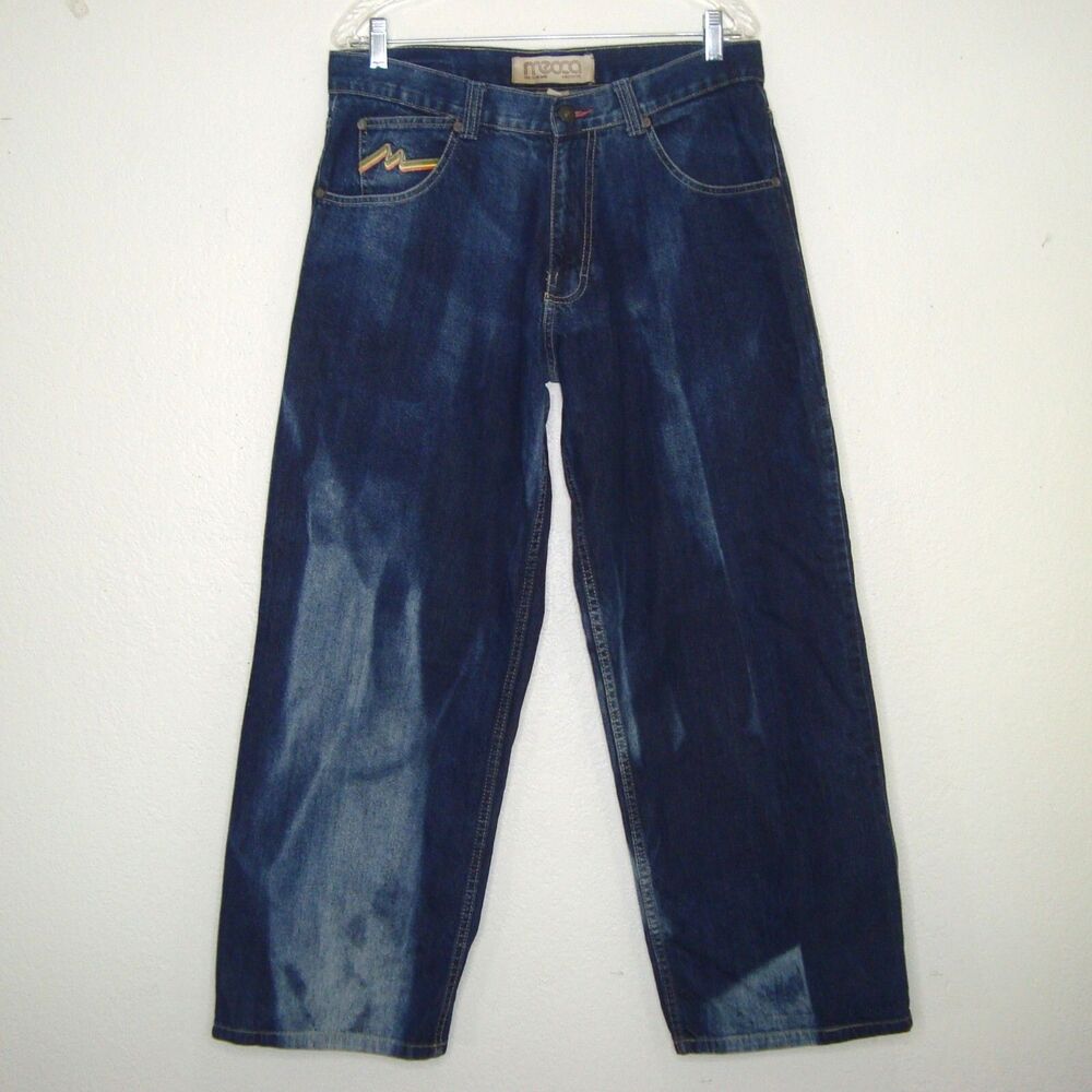 Vintage Mecca Embroidered Distressed Wide Leg Baggy Jeans Size 34x30